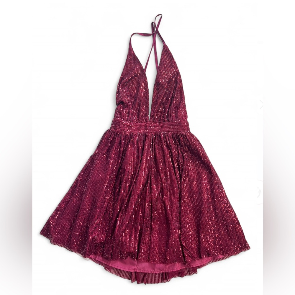 Luxxel Wine Sequin Party Dress